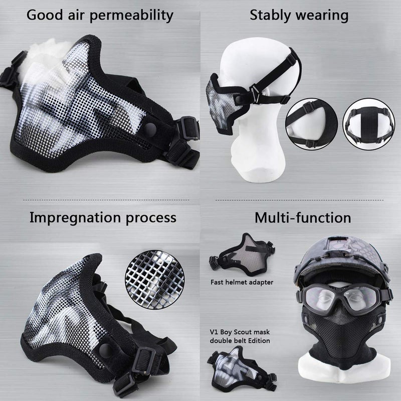 Aoutacc Airsoft Half Face Mask Steel Mesh and Goggles Set, Tactical Masks Protection Gear for Paintball BBS CS Nerf Game Cosplay Halloween Costume Accessories (Tan Camo) - Image 3